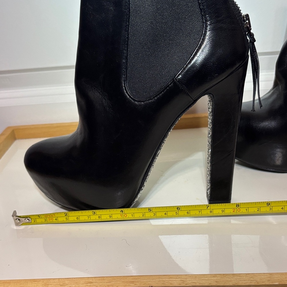 Miu Miu Black Leather Platform Ankle Boots with Glitter Block Heel size 36.5 - Picture 11 of 15